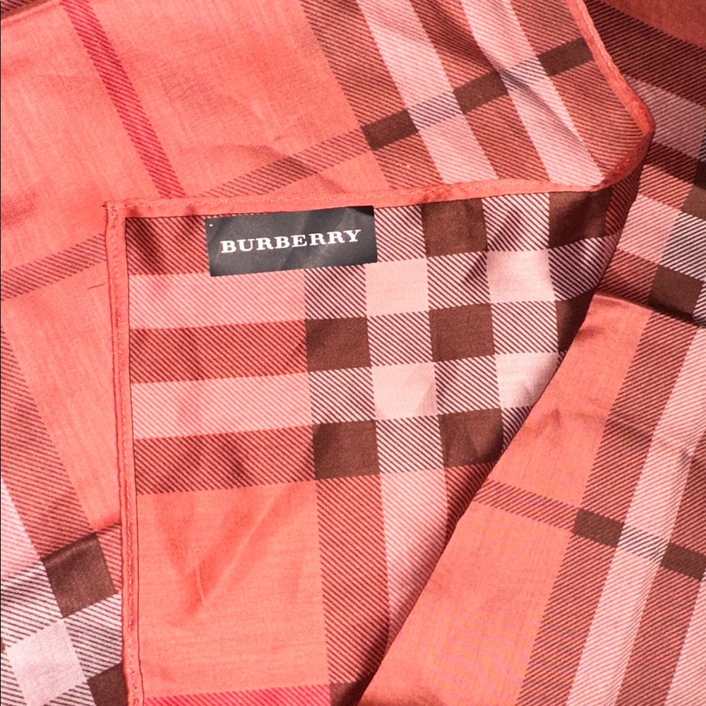 Burberry Coral and Chocolate Plaid Handkerchief New